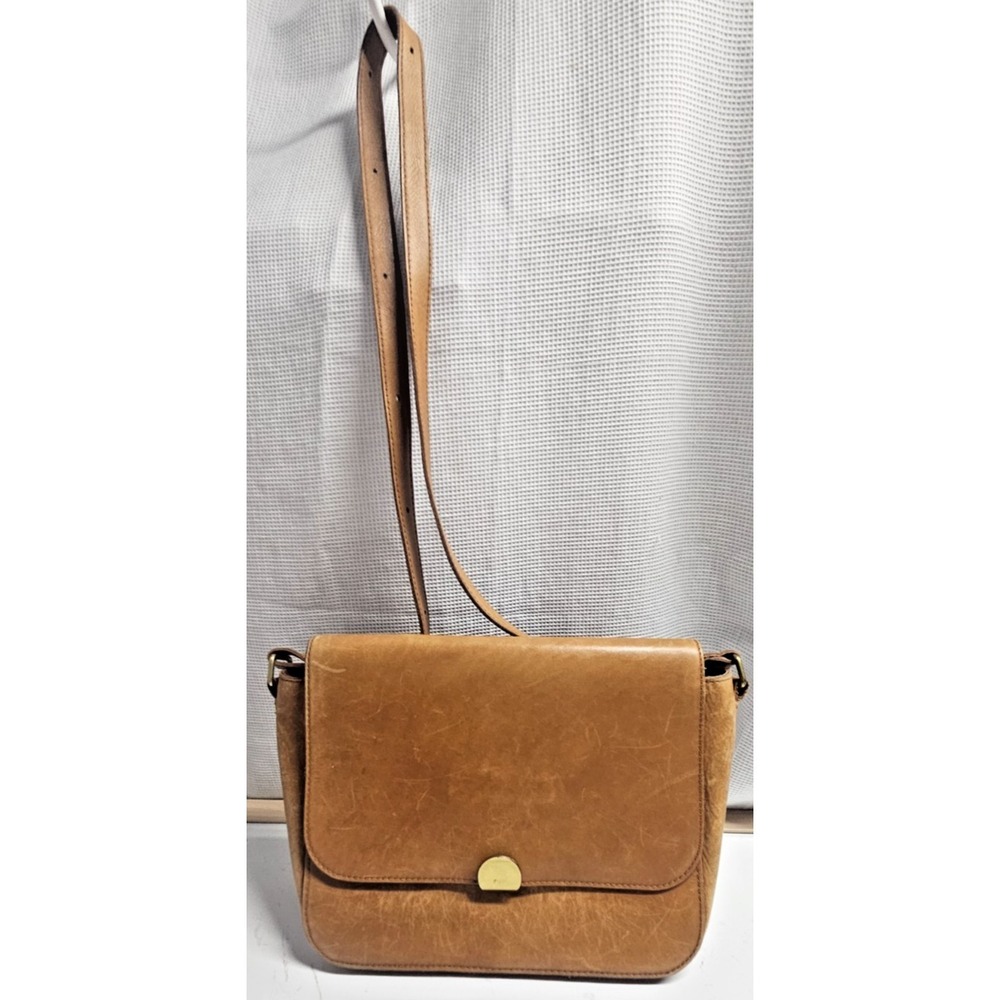 Madewell The Abroad cow leather sleek clasp crossbody shoulder bag cognac brown